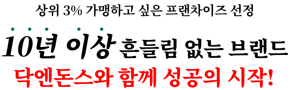 상위 3% 가맹하고 싶은 프랜차이즈 선정 10년이상 흔들림이 없는 브랜드 닥엔돈스와 함께 성공의 시작